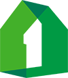 First Home Mortgage logo, a small house with the number one inside of it